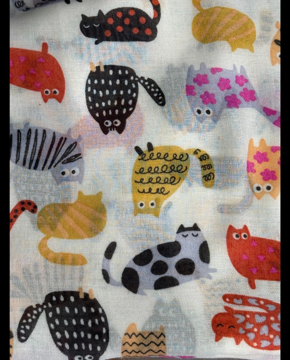 Tuchschal  bunt mit Katzenmotiv